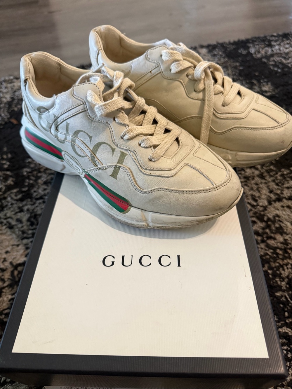 Gucci Cream Leather Sneakers with Green-Red Web Accent